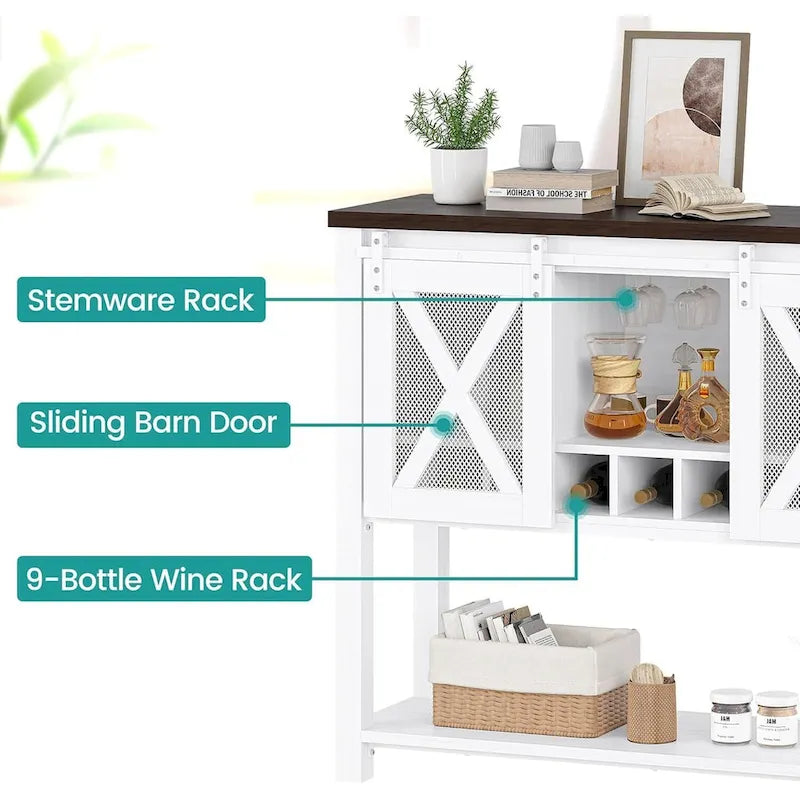 Meuble bar à café, buffet de rangement avec porte-verres à vin