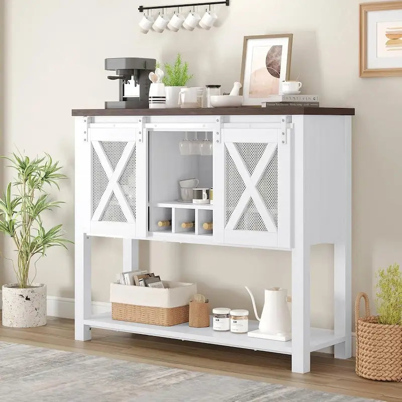 Meuble bar à café, buffet de rangement avec porte-verres à vin