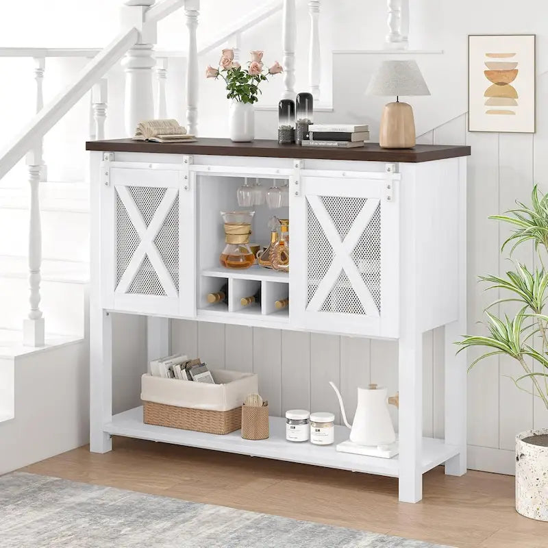 Meuble bar à café, buffet de rangement avec porte-verres à vin