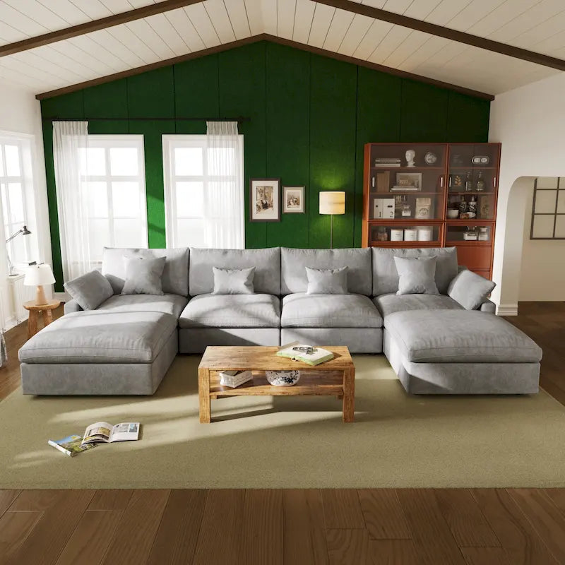 Canapé d'angle surdimensionné en lin, garni de duvet, en forme de U, pour salon