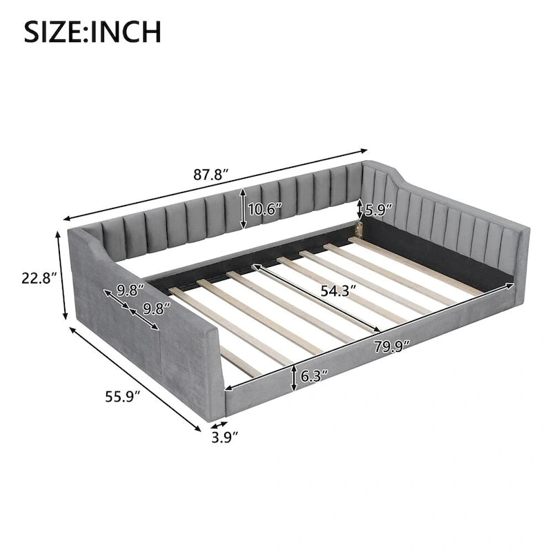 Lit de jour rembourré de taille XL avec poche de rangement latérale