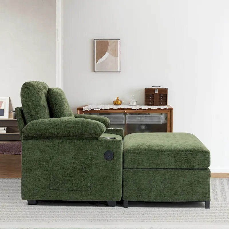 GDFStudio - Fauteuil-lit surdimensionné Ethan Blake en chenille avec repose-pieds, rangement et port USB pour salon et appartement