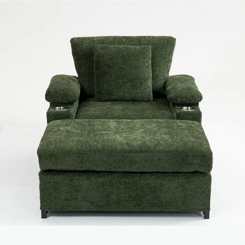GDFStudio - Fauteuil-lit surdimensionné Ethan Blake en chenille avec repose-pieds, rangement et port USB pour salon et appartement