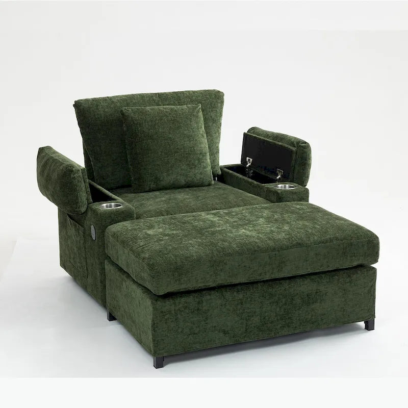 GDFStudio - Fauteuil-lit surdimensionné Ethan Blake en chenille avec repose-pieds, rangement et port USB pour salon et appartement