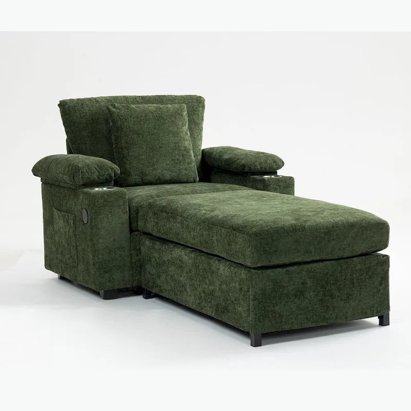 GDFStudio - Fauteuil-lit surdimensionné Ethan Blake en chenille avec repose-pieds, rangement et port USB pour salon et appartement