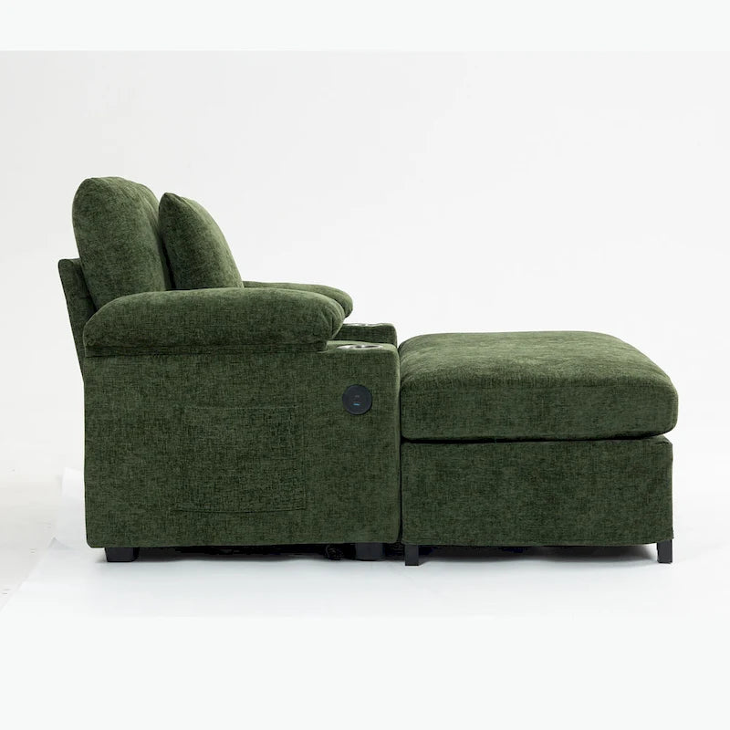 GDFStudio - Fauteuil-lit surdimensionné Ethan Blake en chenille avec repose-pieds, rangement et port USB pour salon et appartement