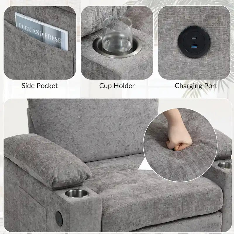 GDFStudio - Fauteuil-lit surdimensionné Ethan Blake en chenille avec repose-pieds, rangement et port USB pour salon et appartement