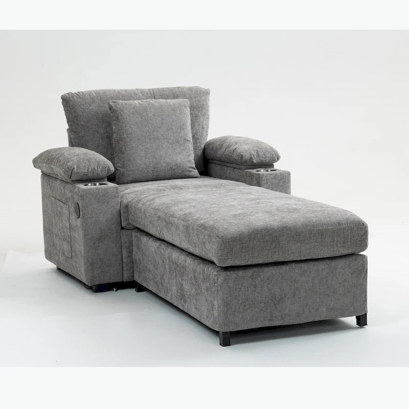 GDFStudio - Fauteuil-lit surdimensionné Ethan Blake en chenille avec repose-pieds, rangement et port USB pour salon et appartement