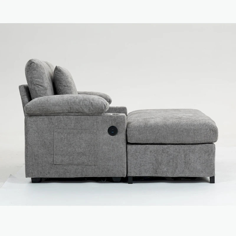 GDFStudio - Fauteuil-lit surdimensionné Ethan Blake en chenille avec repose-pieds, rangement et port USB pour salon et appartement