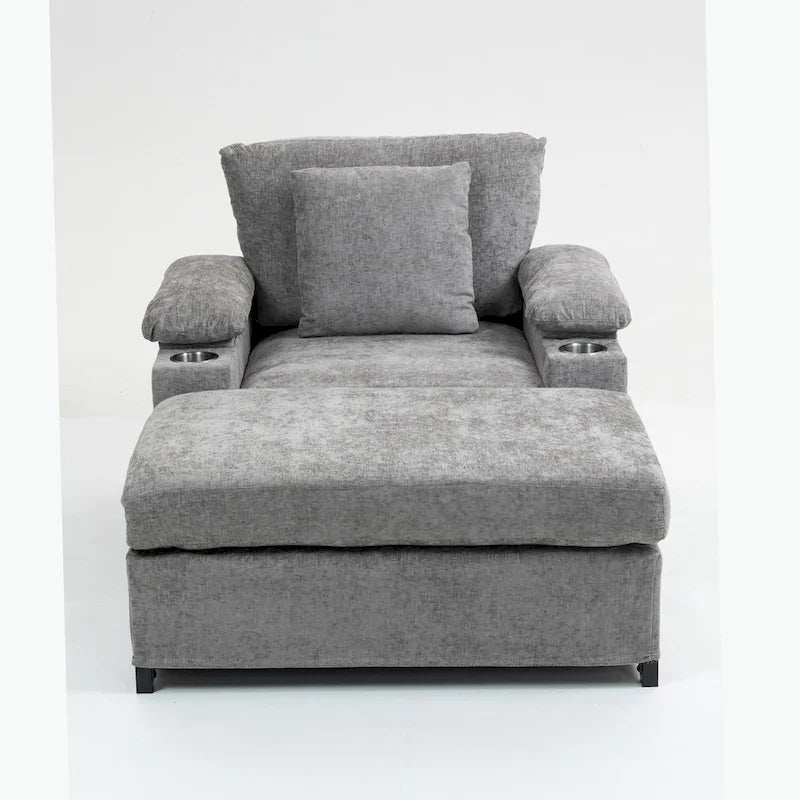GDFStudio - Fauteuil-lit surdimensionné Ethan Blake en chenille avec repose-pieds, rangement et port USB pour salon et appartement