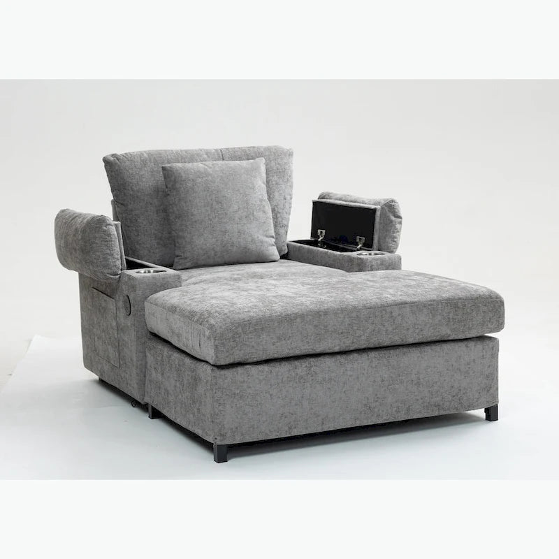 GDFStudio - Fauteuil-lit surdimensionné Ethan Blake en chenille avec repose-pieds, rangement et port USB pour salon et appartement