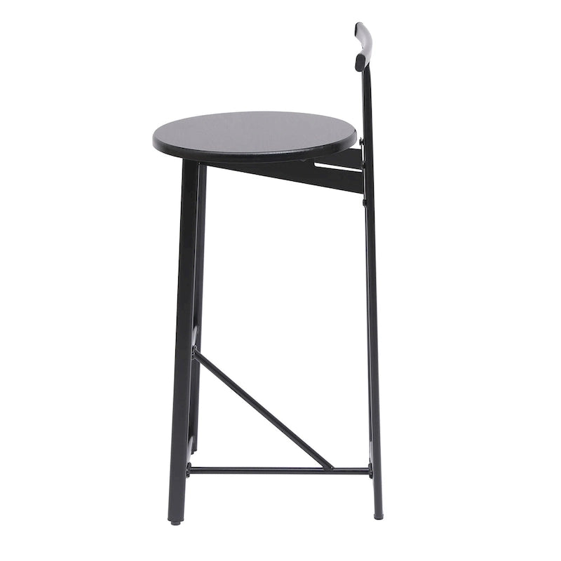 Ensemble de 3 tabourets de bar sans accoudoirs, hauteur comptoir, avec structure en métal et assise en bois