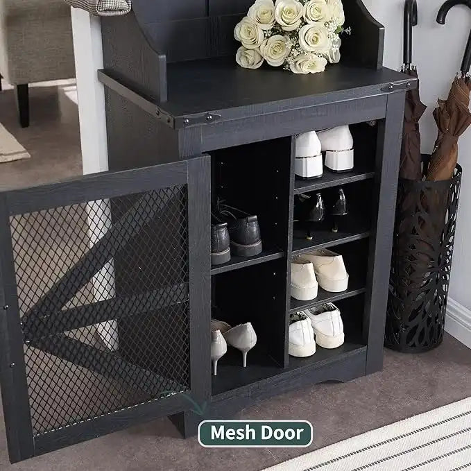 Banc d'entrée de style campagnard de 23 pouces de large avec porte-manteau et armoire à vêtements.