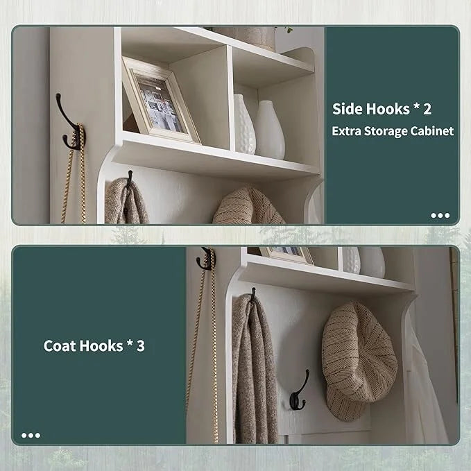 Banc d'entrée de style campagnard de 23 pouces de large avec porte-manteau et armoire à vêtements.