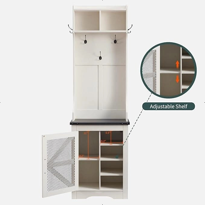 Banc d'entrée de style campagnard de 23 pouces de large avec porte-manteau et armoire à vêtements.