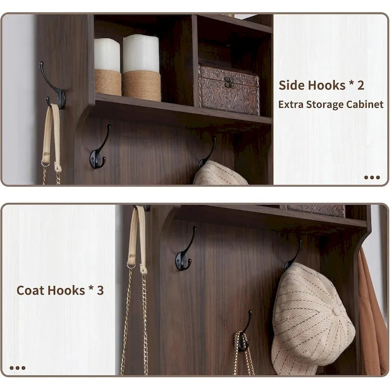 Banc d'entrée de style campagnard de 23 pouces de large avec porte-manteau et armoire à vêtements.