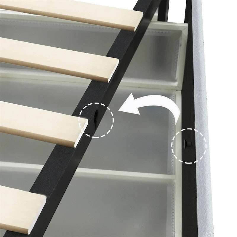 Lit plateforme rembourré en tissu bouclé ivoire, format Queen, avec 4 tiroirs de rangement