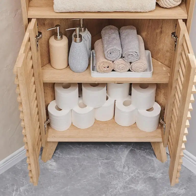 Armoire d'angle haute à portes à lattes, meuble de salle de bain style milieu du siècle, 68