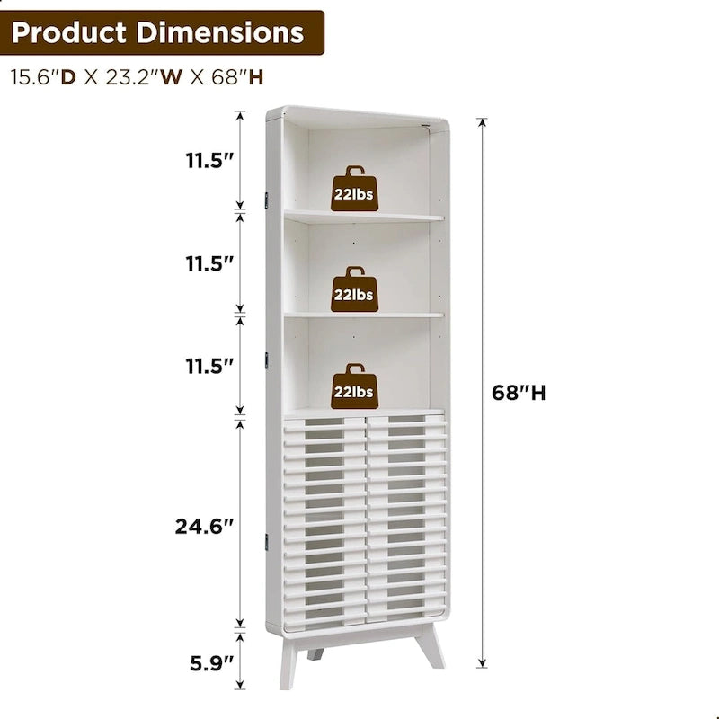 Armoire d'angle haute à portes à lattes, meuble de salle de bain style milieu du siècle, 68