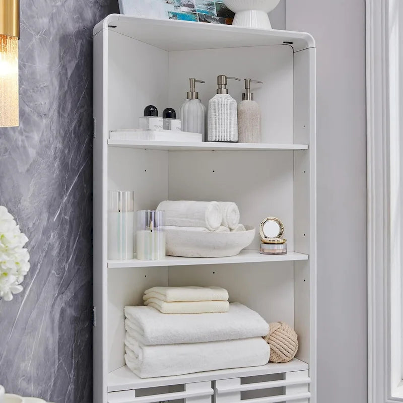 Armoire d'angle haute à portes à lattes, meuble de salle de bain style milieu du siècle, 68