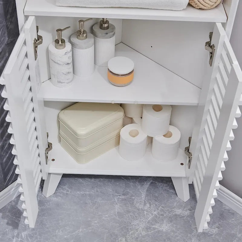 Armoire d'angle haute à portes à lattes, meuble de salle de bain style milieu du siècle, 68