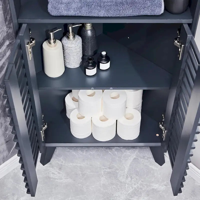 Armoire d'angle haute à portes à lattes, meuble de salle de bain style milieu du siècle, 68