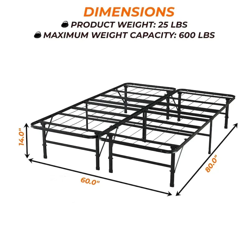 Cadre de lit pliable robuste avec sommier à lattes en acier