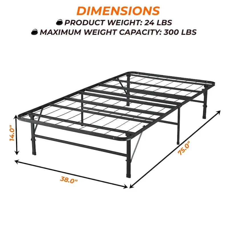 Cadre de lit pliable robuste avec sommier à lattes en acier