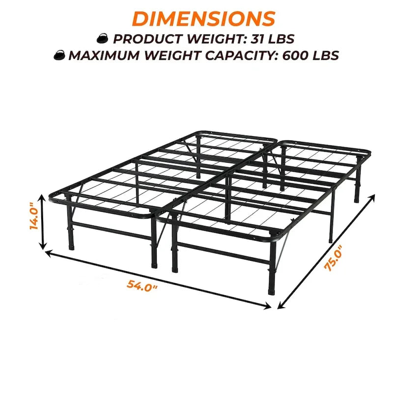 Cadre de lit pliable robuste avec sommier à lattes en acier