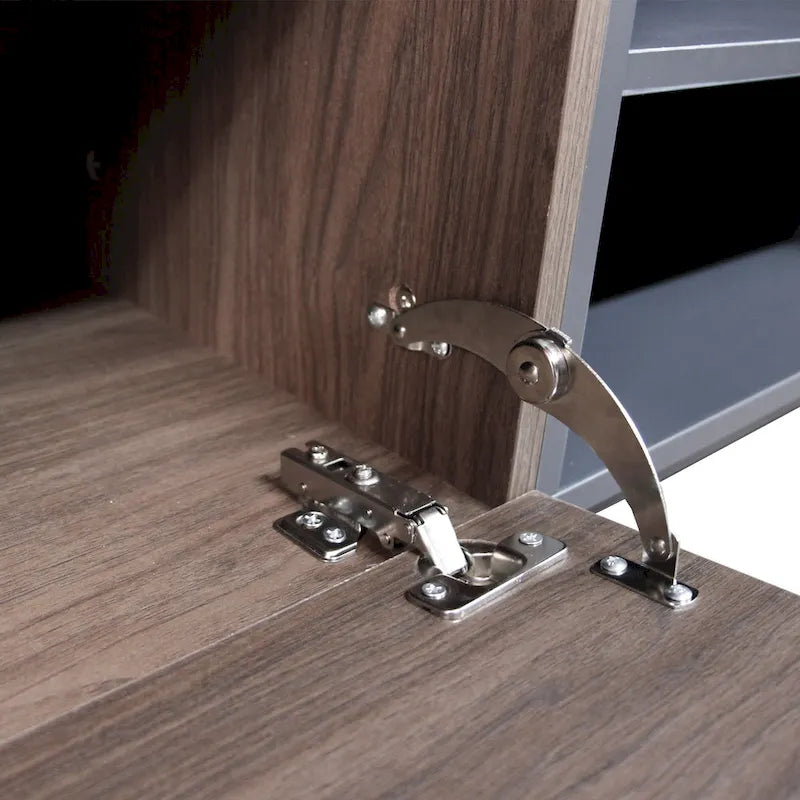 Meuble TV moderne avec 3 placards et étagères ouvertes, console multimédia pour téléviseurs jusqu'à 80 pouces, centre de divertissement avec porte rabattable