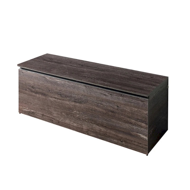 Banc-coffre de rangement Lean avec charnières de sécurité, plateau relevable, bois gris style campagnard