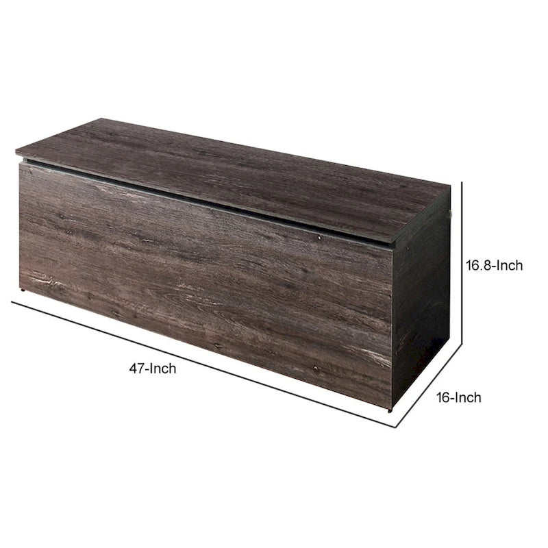 Banc-coffre de rangement Lean avec charnières de sécurité, plateau relevable, bois gris style campagnard