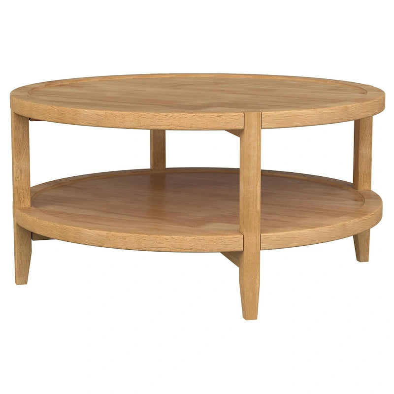 Table basse Camilia, 1 étagère, ronde, en érable massif brun, 91 cm (36 pouces)