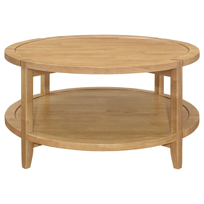 Table basse Camilia, 1 étagère, ronde, en érable massif brun, 91 cm (36 pouces)