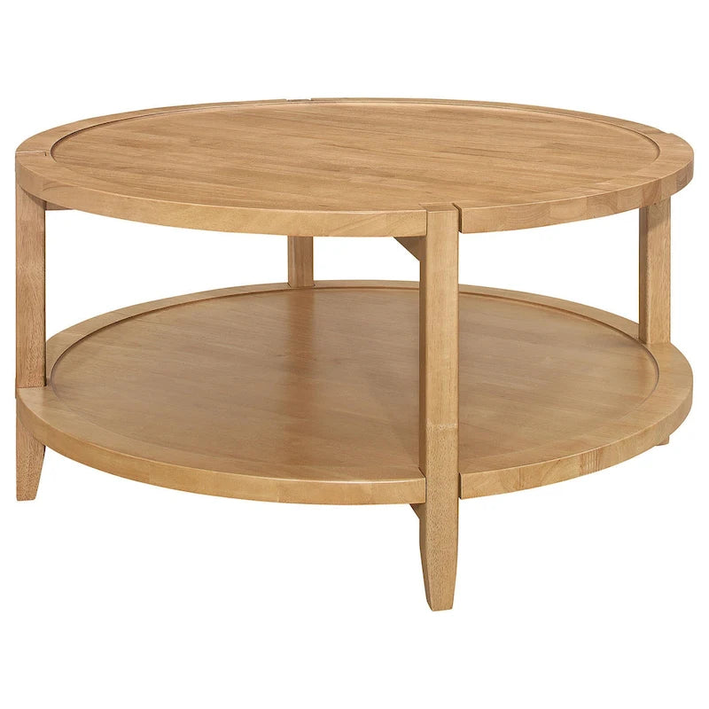 Table basse Camilia, 1 étagère, ronde, en érable massif brun, 91 cm (36 pouces)