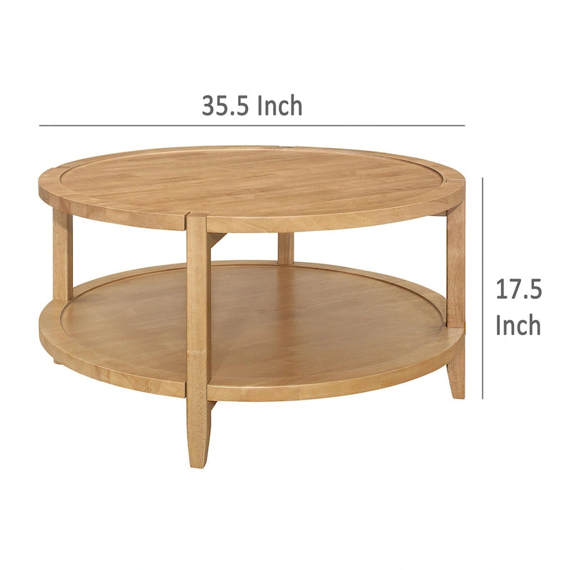 Table basse Camilia, 1 étagère, ronde, en érable massif brun, 91 cm (36 pouces)