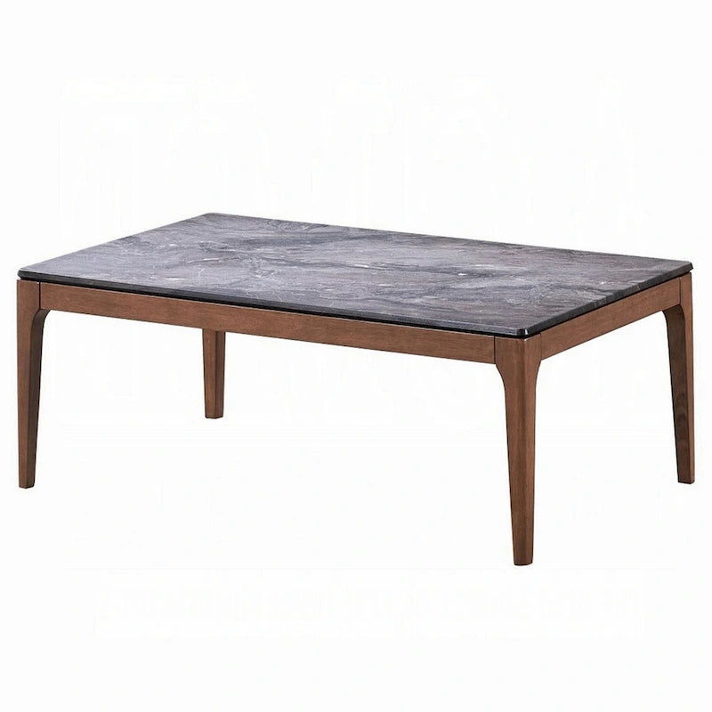 Table basse Evis rectangulaire de 119 cm (47 pouces), aspect pierre grise et bois brun