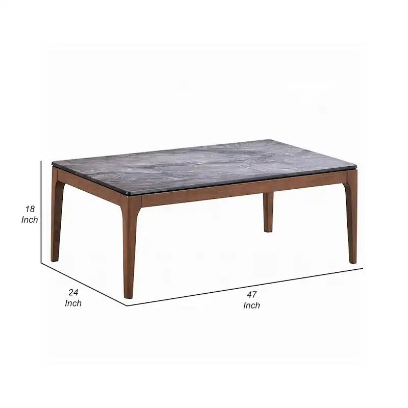 Table basse Evis rectangulaire de 119 cm (47 pouces), aspect pierre grise et bois brun