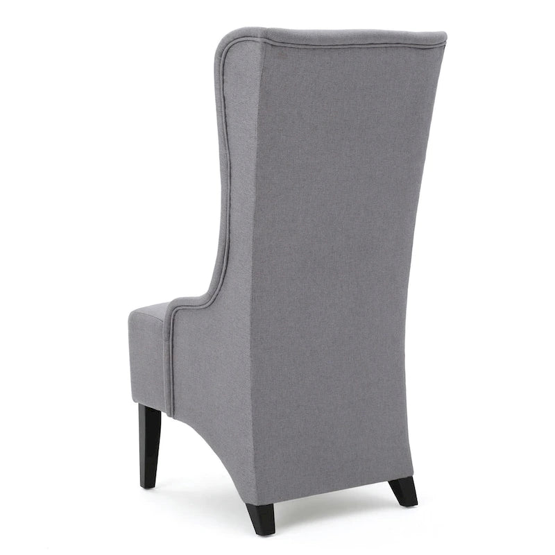 Chaise de salle à manger Becca, haut dossier à oreilles, en bois de bouleau brun, tissu gris clair