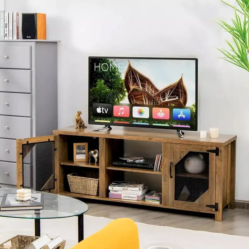 Entertainment Media Center TV Stand for TVs up to 65 W/ Steel Mesh - 58 inches