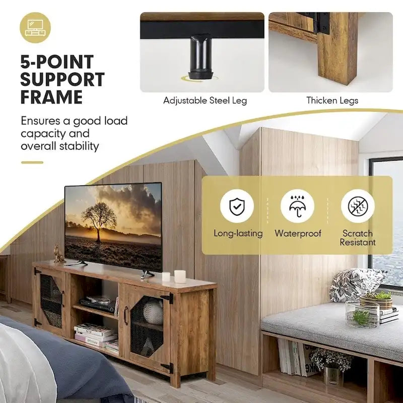Meuble TV multimédia pour téléviseurs jusqu'à 65 pouces avec grille en acier - 58 pouces