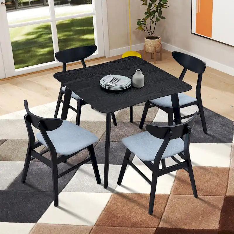 Ensemble de table à manger en bois pour 4 personnes, ensemble de table et chaises de cuisine 5 pièces comprenant une table carrée et 4 chaises rembourrées en tissu