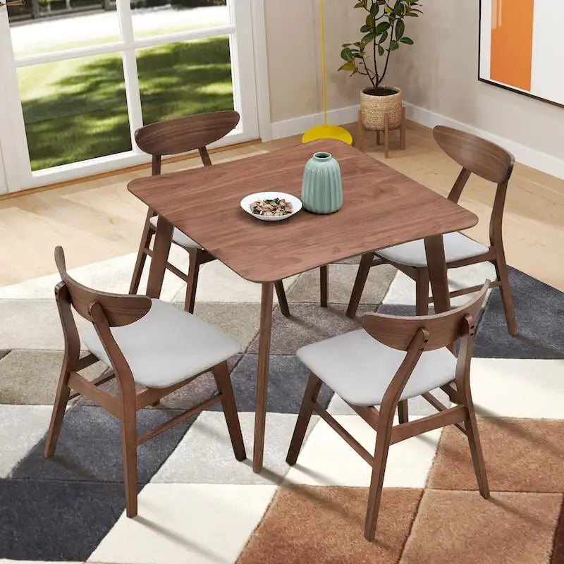Ensemble de table à manger en bois pour 4 personnes, ensemble de table et chaises de cuisine 5 pièces comprenant une table carrée et 4 chaises rembourrées en tissu