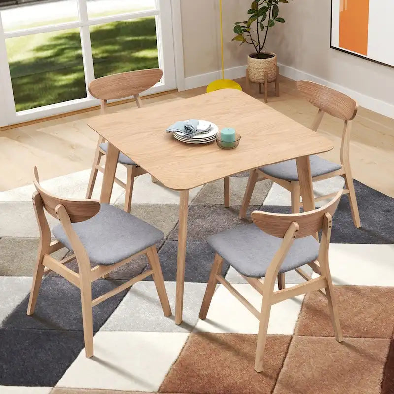 Ensemble de table à manger en bois pour 4 personnes, ensemble de table et chaises de cuisine 5 pièces comprenant une table carrée et 4 chaises rembourrées en tissu