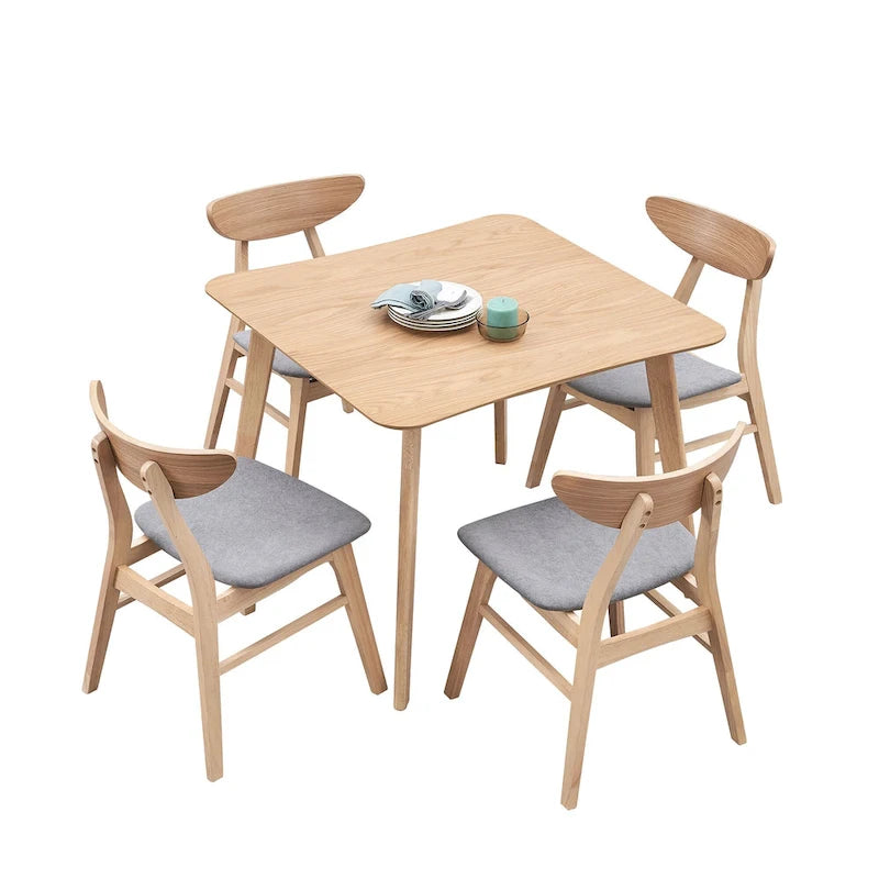 Ensemble de table à manger en bois pour 4 personnes, ensemble de table et chaises de cuisine 5 pièces comprenant une table carrée et 4 chaises rembourrées en tissu