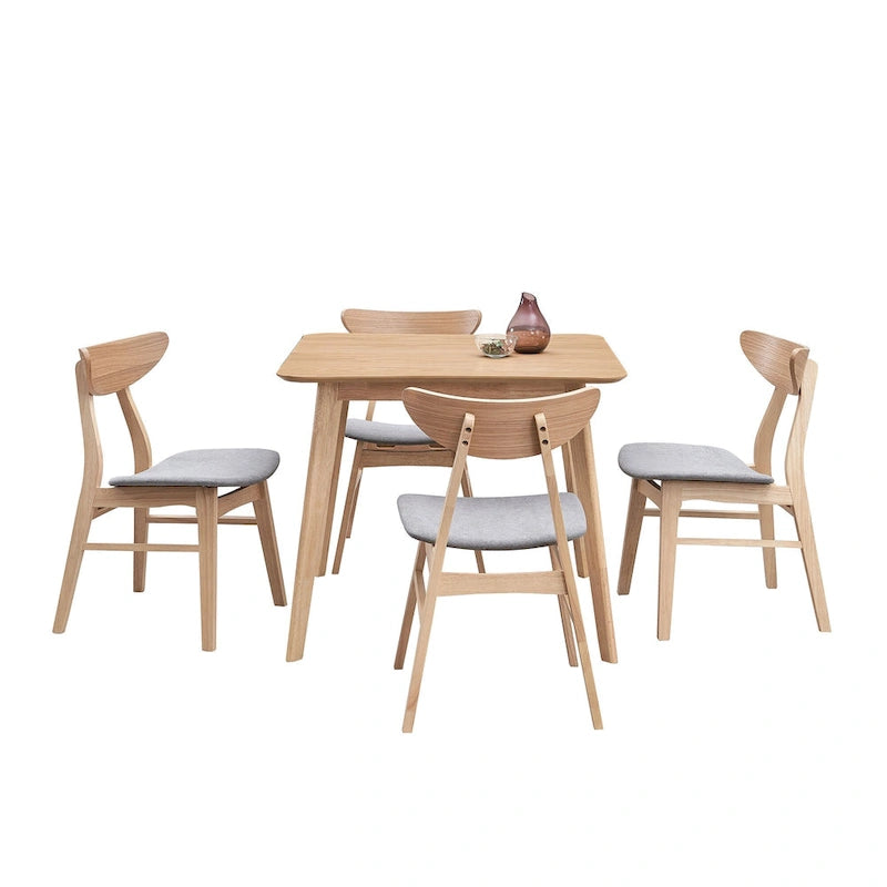 Ensemble de table à manger en bois pour 4 personnes, ensemble de table et chaises de cuisine 5 pièces comprenant une table carrée et 4 chaises rembourrées en tissu
