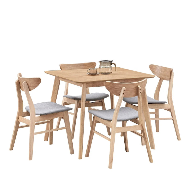 Ensemble de table à manger en bois pour 4 personnes, ensemble de table et chaises de cuisine 5 pièces comprenant une table carrée et 4 chaises rembourrées en tissu