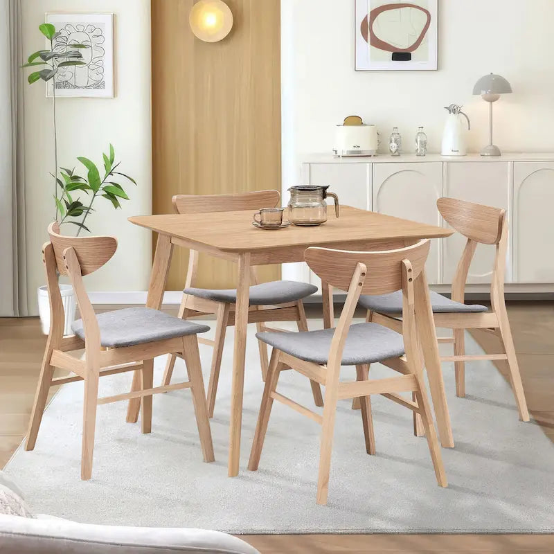 Ensemble de table à manger en bois pour 4 personnes, ensemble de table et chaises de cuisine 5 pièces comprenant une table carrée et 4 chaises rembourrées en tissu