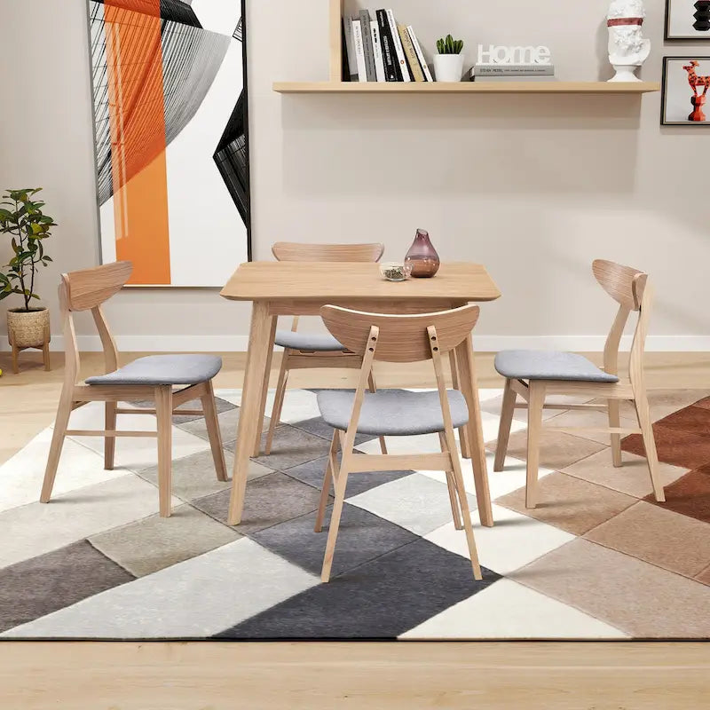 Ensemble de table à manger en bois pour 4 personnes, ensemble de table et chaises de cuisine 5 pièces comprenant une table carrée et 4 chaises rembourrées en tissu