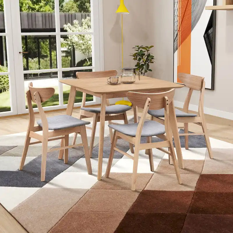 Ensemble de table à manger en bois pour 4 personnes, ensemble de table et chaises de cuisine 5 pièces comprenant une table carrée et 4 chaises rembourrées en tissu